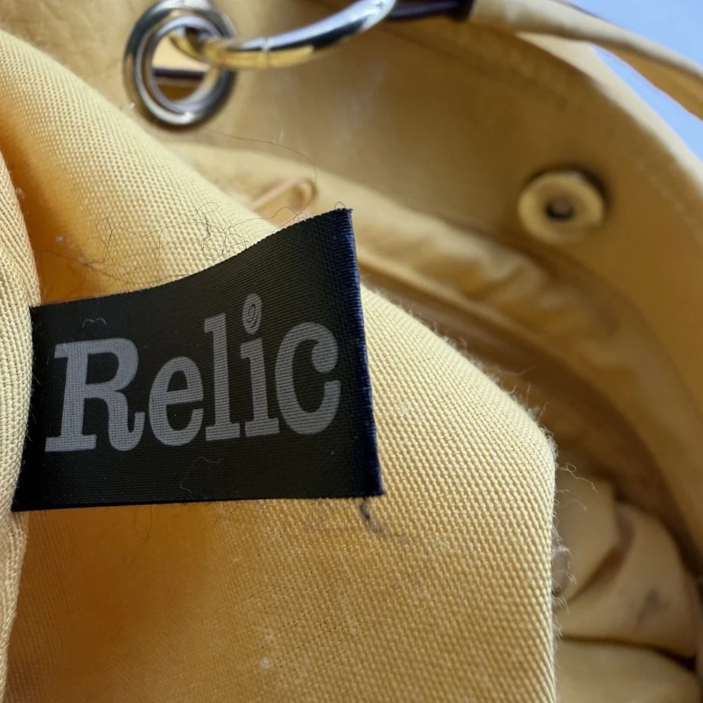 Relic Yellow Faux Leather Hobo Shoulder Bag Purse Gold Tone Hardware Charms Boho